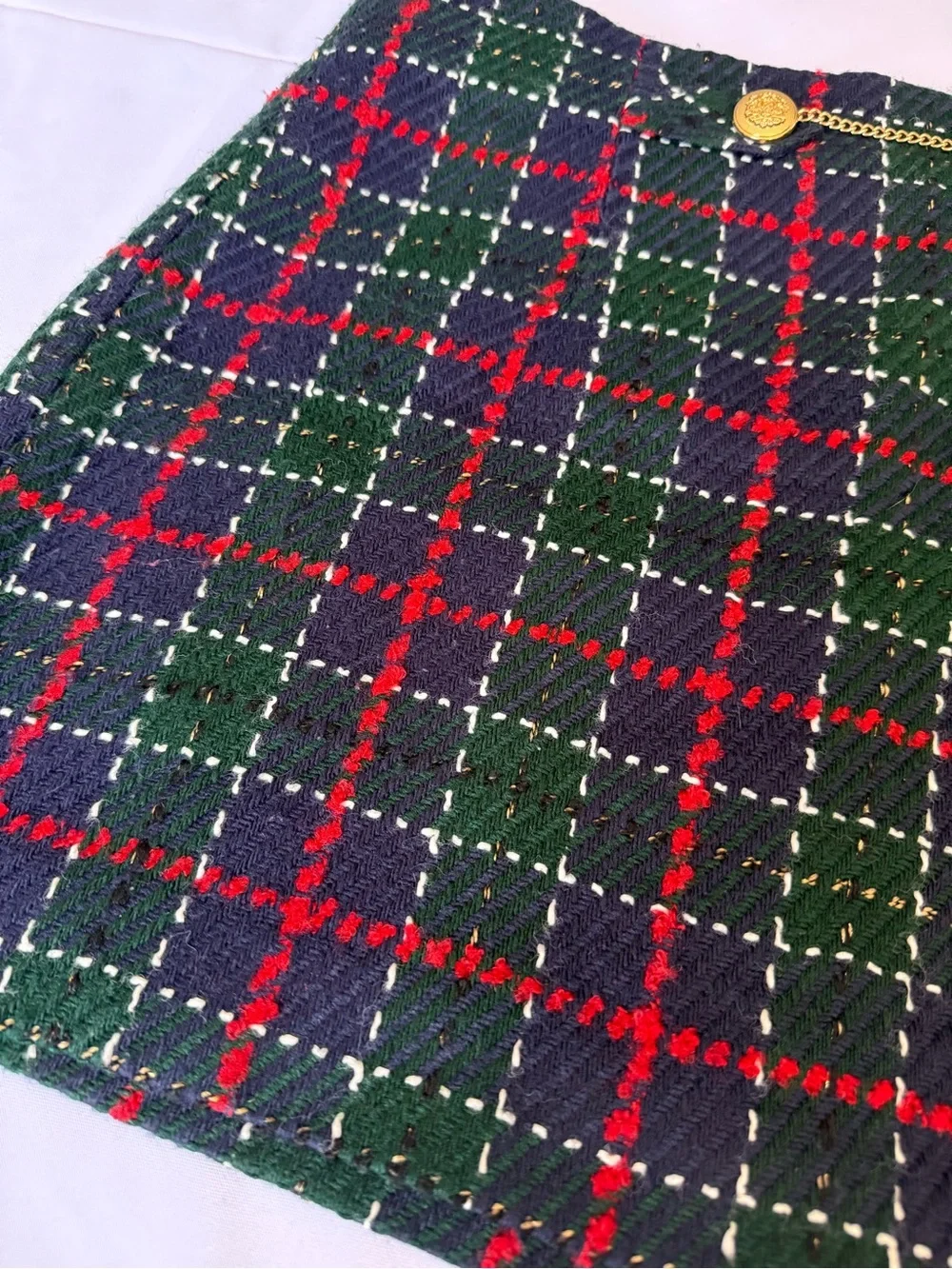 Zara Blue Green Red Tartan Plaid Knit Mini Skirt Size Large